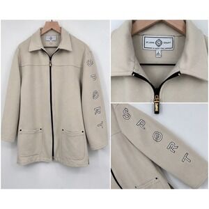 St John Sport Vintage Zip Jacket 90'S Cream Embroidered USA Sz S-M  Preppy